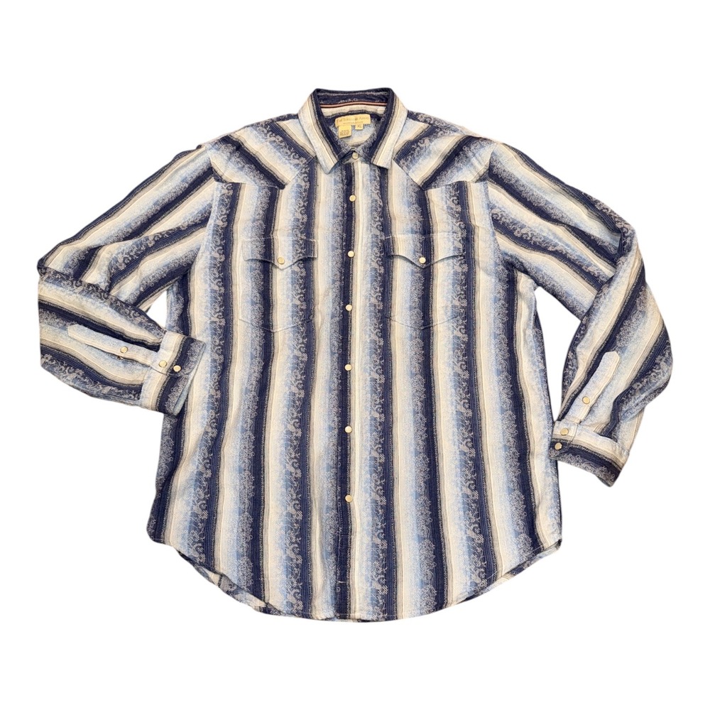 The Territory Ahead Mens XL Blue Floral Stripe Pearl Snap Western Shirt Cotton
